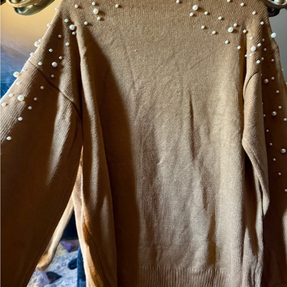 Brown/tan Pearl-Embellished Women's Sweater - Picture 3 of 6